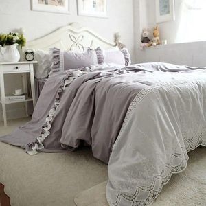Yatak takımları gri lüks set nakış dantel nevres kapağı saten pamuklu yakışıklı yatak örtüsü prenses etek