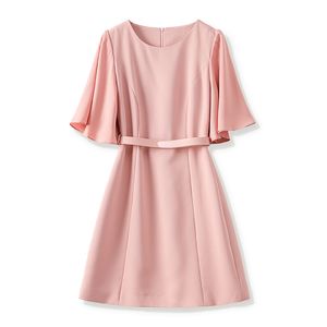 2024 Summer Pink Solid Color Panel Dress Kort ärm Runda hals Korta avslappnade klänningar W4MA3019204