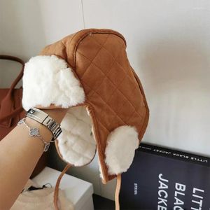 Berets Winter Ear Protection Hat Fashion Trend Bomber Hats Thickened Plush Fisherman's Women's Outdoor Warm Bucket YF0728