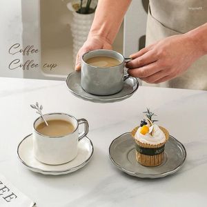 Mugs 230ML Coffee Cup Set Ceramic Delicate Mug Minimalist Style White Grey Cups Nordic Household Afternoon Tea Saucer