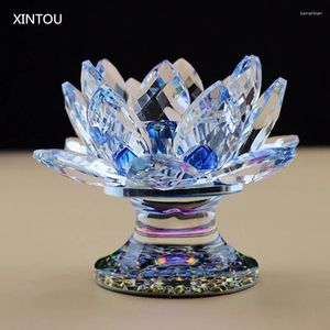 Candle Holders XINTOU Crystal Glass Lotus Flower Holder Feng Shui Cylinder Vases Wedding Centerpieces Buddha Oil Lamp Candlestick Crafts