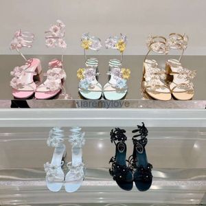 Rene Caovilla Margot Crystal Light Sandals Serpentynowe wykończenie damskie obcasy luksusowe designerskie buty na kostkę buty wieczorne obcasy bez pleców