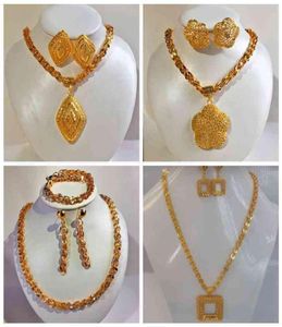 24K Gold Color Dubai Nigeria France Flower Earringbig Phoenix Tail Necklacet smycken Set Women Wedding Gift6631655
