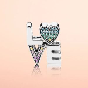 Authentic 925 Sterling Silver Color Crystal LOVE letters Charms Original box for Pand Beads Charms Bracelet jewelry making