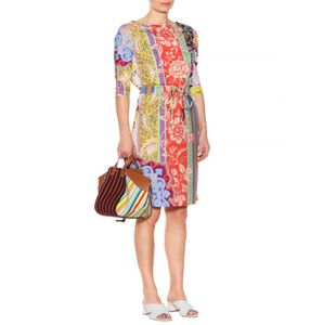Ny ankomst 2020 Luxury Designer Dress Women's Fashion 3/4 ärmar Färgglada blommuttryck XXL Stretch Jersey Slim Silk Day Dress2915732