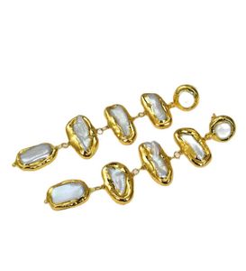 GuaiGuai Jewelry Freshwater White Biwa Pearl Yellow Gold Plated Earrings Handmade For Women Real Gems Stone Lady Fashion Jewellry8427888