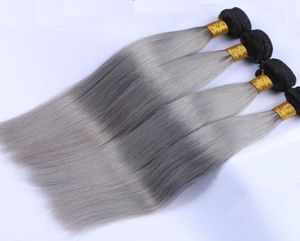 Peruansk rak mänskliga hårvävningar ombre 2 toner 1bgrey färg dubbel wefts 100 gpc kan färgas blekt8108195
