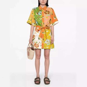 Vestido de verão para mulheres vestidos casuais básicos estampados florais mini saias designer designer feminino feminino roupas de linho de linho de laca de impressão de flores na saia de manga curta