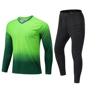 Herrspårar Mens Ny skyddande målvakt Uniform Football Jersey Shirt Training Soccer Sponge Protector Barn Storlek Målvaktkläder Z240603