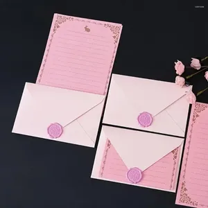 ギフトラップファイヤーペイントプリントピンクエンベロープセットワックスシールロマンチックな新鮮な紙ポストカードデコレーションレトログリーティングカード