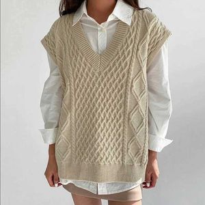 Men's Sweaters Knitted V-neck womens sweater vest zipper design twisted casual loose womens vest sleeveless fashionable top Q240603