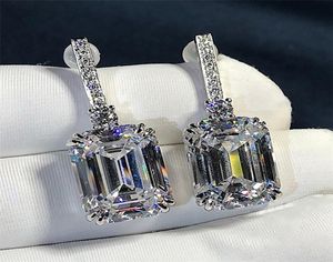 Luksusowy szmaragd Cut 3CT Lab Diamond Dangle Earring Real 925 Strerel -Srebrna Biżuteria Party Ślubne Kolczyki dla kobiet Bridal 217865369