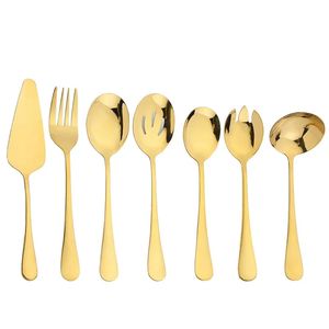 7st Gold Dinner Eware Set Rostfritt stål Soppsked Colander Service Salad Fork Cake Spatula Kitchen Home Tableware 240527