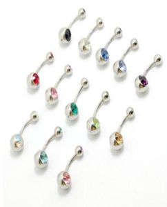 100pcs mix color Steel Crystal Rhinestone double gem Belly Button Navel Bar Ring Piercing fashion body jewelry7499662