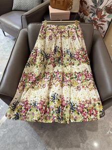Kjolar 2024 Vår/sommarkläder Wear Fashionable Elegant All-Match Floral Printed Cotton Long Kjol 0409