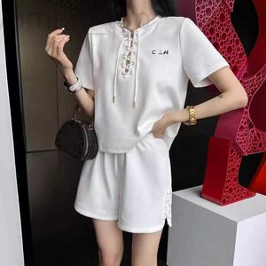 Women's Two Piece Pants Designer 24 Spring/Summer New Letter Embroidered Collar Short Sleeve Top Paired with Shorts Set Z5YX