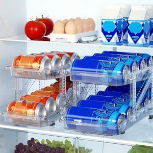Kitchen Storage Soda Can Dispenser Refrigerator Plastic Double Layer Large Capacity Clear Automatic Beverage Holder Drink Organizer