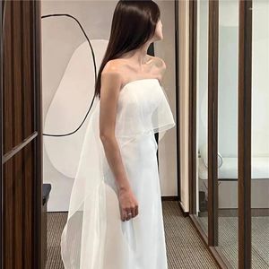Party Dresses Simple Mermaid Wedding Korea Bride Dress Floor Length Pos Shoot Formal Plain Stretch GownCL-