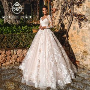 Michelle Royce sukienki 2024 Illusion Bez pleców Delikatne długie rękawie Suknia ślubna Vestidos de novia