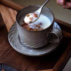 Mugs 200ml Japanese-style Mug With Saucer Ceramic Pottery Office Master Coffee Breakfast Milk Cup Flower Tea Cups Drinkware Art