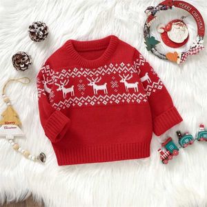 Pullover kamizelki Dziecko Sweter Zimowe przedszkole Dziewczęta chłopcy Święty Mikołaj/Elk Print Rekrut ciepło długie rękaw Pulled Baby Knit WX5.31