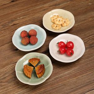 Plates Chinese Style Six-petal Tea Tray Ceramic Ice Pattern Fruit Cake Nut High Foot Home Decoration Advanced