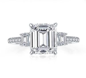 Anéis Anziw 925 Sterling Zilveren 3 Karaat Emerald Cut Ring Voor Vrouwen 3steen Gesimuleerde Diamond Wedding Band5677832713744