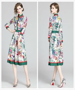 Nowa sukienka Kwiatowa Drogu Kwiatowa sukienka Plus Women Modna moda z nadrukiem Lantern Rleeve Ladies Plated Sukienki Szczupła elegancka koszula