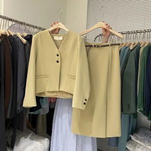 Korean style Version Set Women Autumn Temperament Suit Jacket High Waist Slim Skirt Two piece 2 Piece Blazer 231220