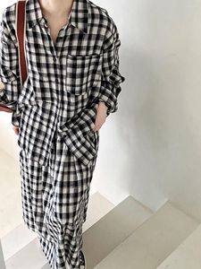Arbeitskleider Japan Style Casual Checkered 2PC Set Frauen Frühling Herbst-Herbst-Single Breasted Long Sleeve Revers Shirt Elastic A-Line Ski JTSM