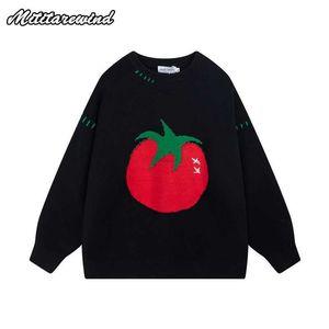 Män tröjor herr höst tröja tomat enkel design lackerad casual o-hals lös mens ungdomsväska daglig topp ny mode q240603