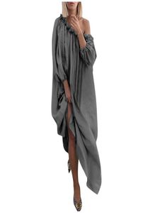 2020ニューレディースサマードレスファッションスラッシュネックソリッドカラーロングスカートカジュアルハーフスリーブドレス女性デザイナー衣料品3195709