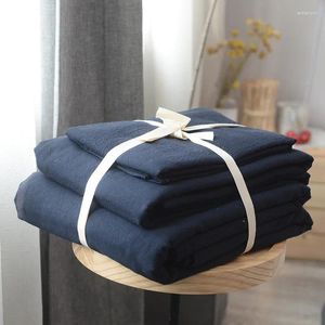 Bedding Sets Japanese Style Ming Blue Solid Color Cotton Wash 3/4pcs Sets(duvet Cover Flat Sheet Pillowcase)