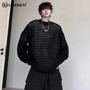 Herrtröjor lzhen mode mesh ihålig design stickad tröja 2024 Ny modegata högkvalitativa män bär gratis leverans LZ3329 Q240603