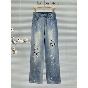 Strassjeans Jeans Jeans zerrissen für Frauen Sommer dünne Denimhosen 2024 hohe Taille loser Strasshosen Weitbein Hose Amis Jeans 021