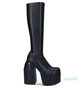 Boots Top Qulaity Women Chunky Ankle Fashion Thick High Heels Platform Black Shoes Woman Dress Party Long 34436656169