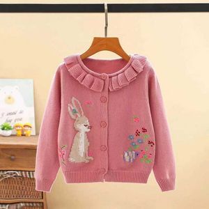 Cardigan Waistcoat The cute pink rabbit sweater and little chicken cotton sweater for the little hunting dog girl outfit fall set WX5.31