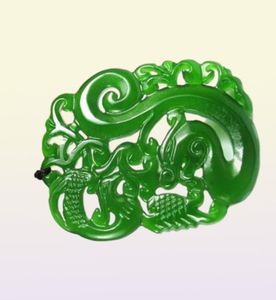 New Natural jade China Green jade pendant Necklace Amulet Lucky Dragon and Phoenix statue Collection Summer ornaments3848202