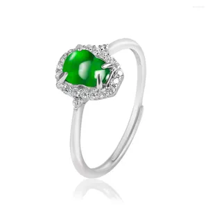 Ringos de cluster 925 prata verde natural jadeita cucurbit contas gem dedo anel de dedo s925 certificado ajustável Luxo de luxo de luxo vintage jóias