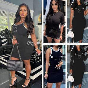 Plus Size 3xl 4xl Sommer Designer Kleider Diamantbrief gedrucktes Kleid für Frau Slim schnelle trockene Minirock Frauen Kleidung