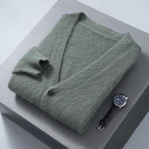 Men's Sweaters Mens cashmere cardigan V-neck long sleeved 2024 autumn/winter new 100% cashmere loose top Q240603