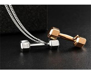 Pendant Necklaces Fitness Dumbbell Necklace Creative Gym Barbell Stainless Steel Jewelry For Men Women6531479