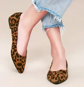 Casual Shoes EAGSITY Suede Leopard Women Ballet Flats Brown Slip On Pointed Toe Comfortable Skid Resistance Dance Party Work