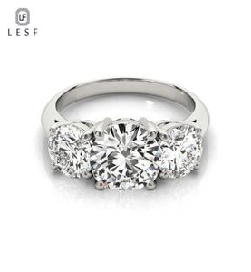 LESF 925 Sterling Silver Women039s Ring 3 Stones 2 Carats Round Cut SONA Simulated Diamond Wedding Engagement Rings 2103307785539