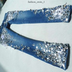 Rhinestone kot kadın kot pantolon 2023 Essentialsclothing bahar sonbahar moda rhinestones elmas denim boenskinny streç kalem ince vintage amis jeans 434