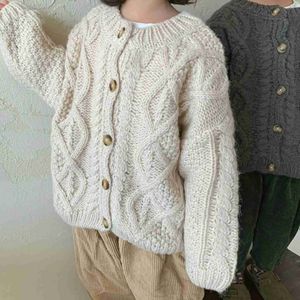 Cardigan perictcoat 8777 Sweater Sweater الكورية Cardigan الخريف/الشتاء 2021 Baby Wool Linen Retro Cardigan Sweater للبنين والبنات WX5.31