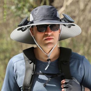 Breda randen hattar Solar laddar fläkt hatt stor fälg Men sol snabb torr USB hinkla utomhus