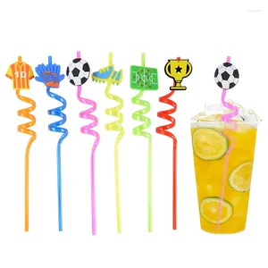 Einwegbecher Strohhalm 8pcs Fußball recycelbare Fußballparty trinken Plastik Kinder Jungen Sport themativer Geburtstagsdekorationen Lieferungen