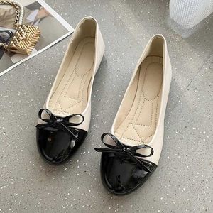 Casual Shoes Ballet dancer womens flat shoes comfortable and non slip womens loafers leather flat shoes elegant bow tie womens single shoes XW6.4