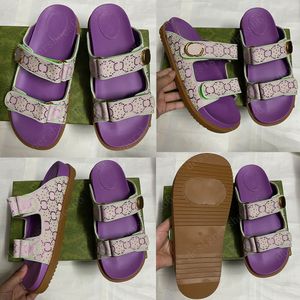 Womens Sandal med dubbla sandaler 780066 Designer Sandaler Purple och Green Crystal Canvas Sandaler Flat Sandaler Lido Sandal Sporty Touch Slides Delicate Sandal 35 42